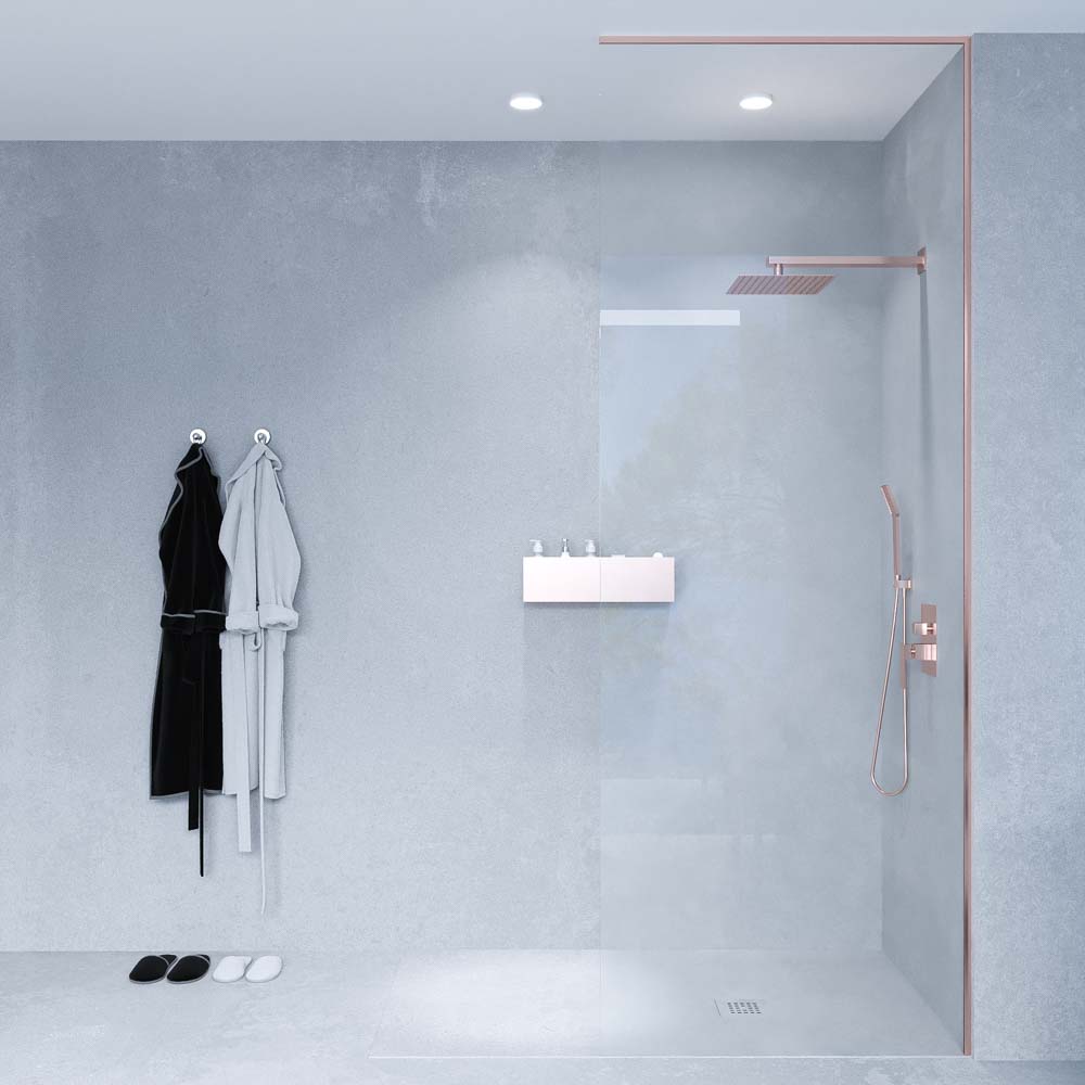 Mampara de ducha ZEN fijo a techo vidrio 8 mm fabricada a medida ORO ROSA