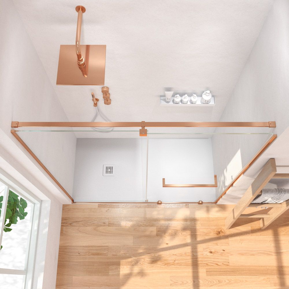 Mampara de ducha VERONA frontal 1 fijo- 1 puerta corredera sin perfil superior. Acabado COBRE MATE - Imagen 3