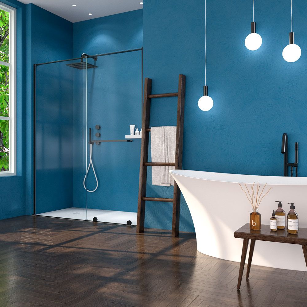 Mampara de ducha VERONA frontal 1 fijo- 1 puerta corredera sin perfil superior. Acabado NEGRO MATE - Imagen 2