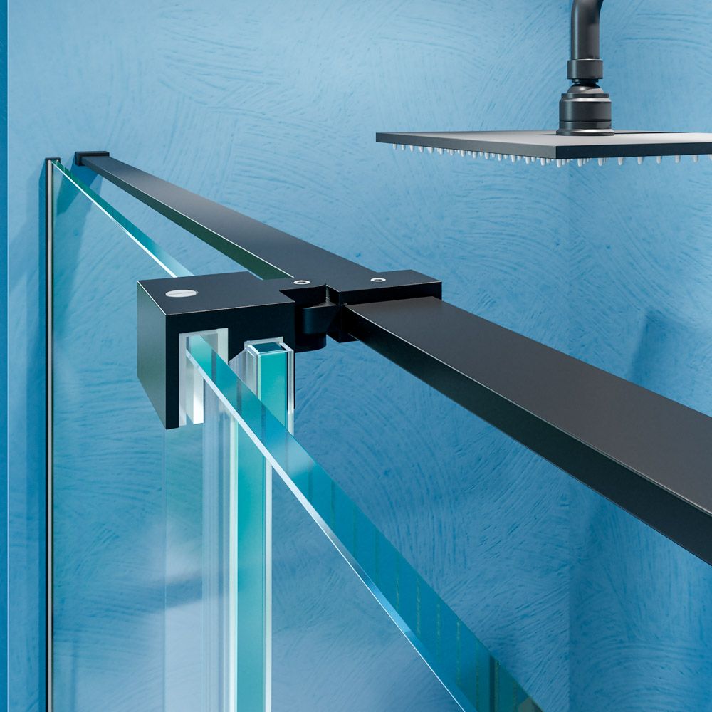 Mampara de ducha VERONA frontal 1 fijo- 1 puerta corredera sin perfil superior. Acabado NEGRO MATE - Imagen 8