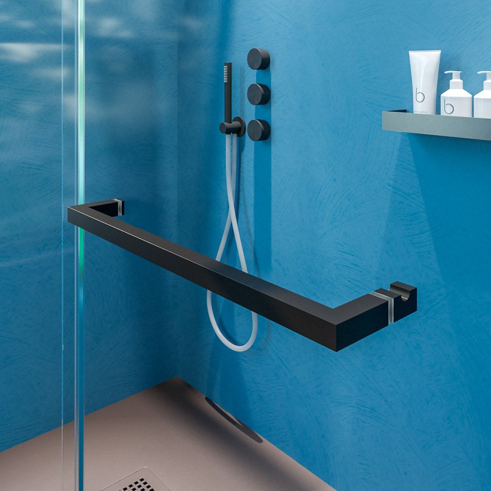 Mampara de ducha VERONA frontal 1 fijo- 1 puerta corredera sin perfil superior. Acabado NEGRO MATE - Imagen 7