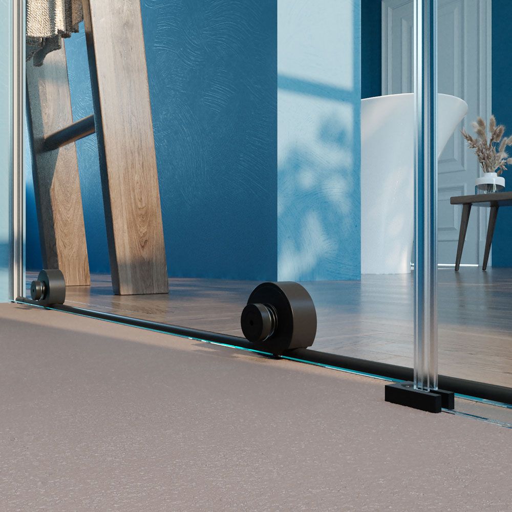 Mampara de ducha VERONA frontal 1 fijo- 1 puerta corredera sin perfil superior. Acabado NEGRO MATE - Imagen 4