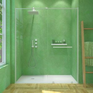 Mampara de ducha VERONA frontal 1 fijo- 1 puerta corredera sin perfil superior . Acabado BLANCO MATE