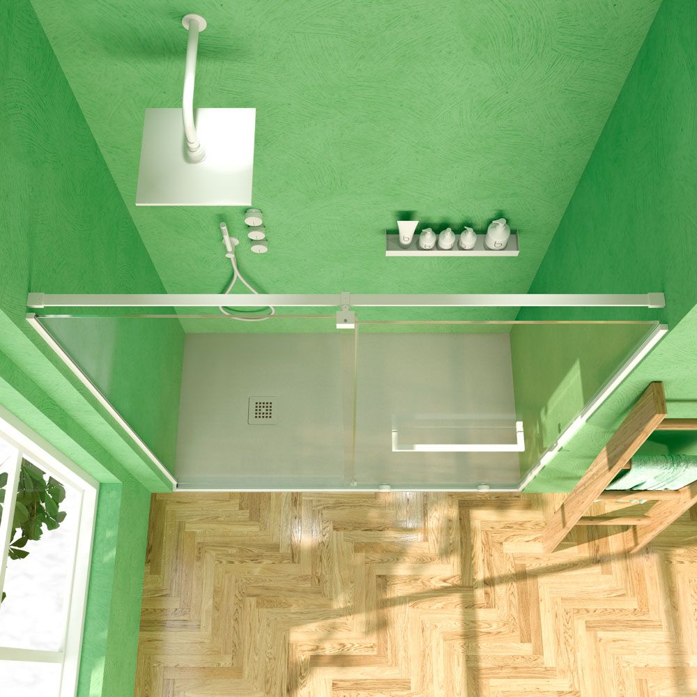 Mampara de ducha VERONA frontal 1 fijo- 1 puerta corredera sin perfil superior . Acabado BLANCO MATE - Imagen 3