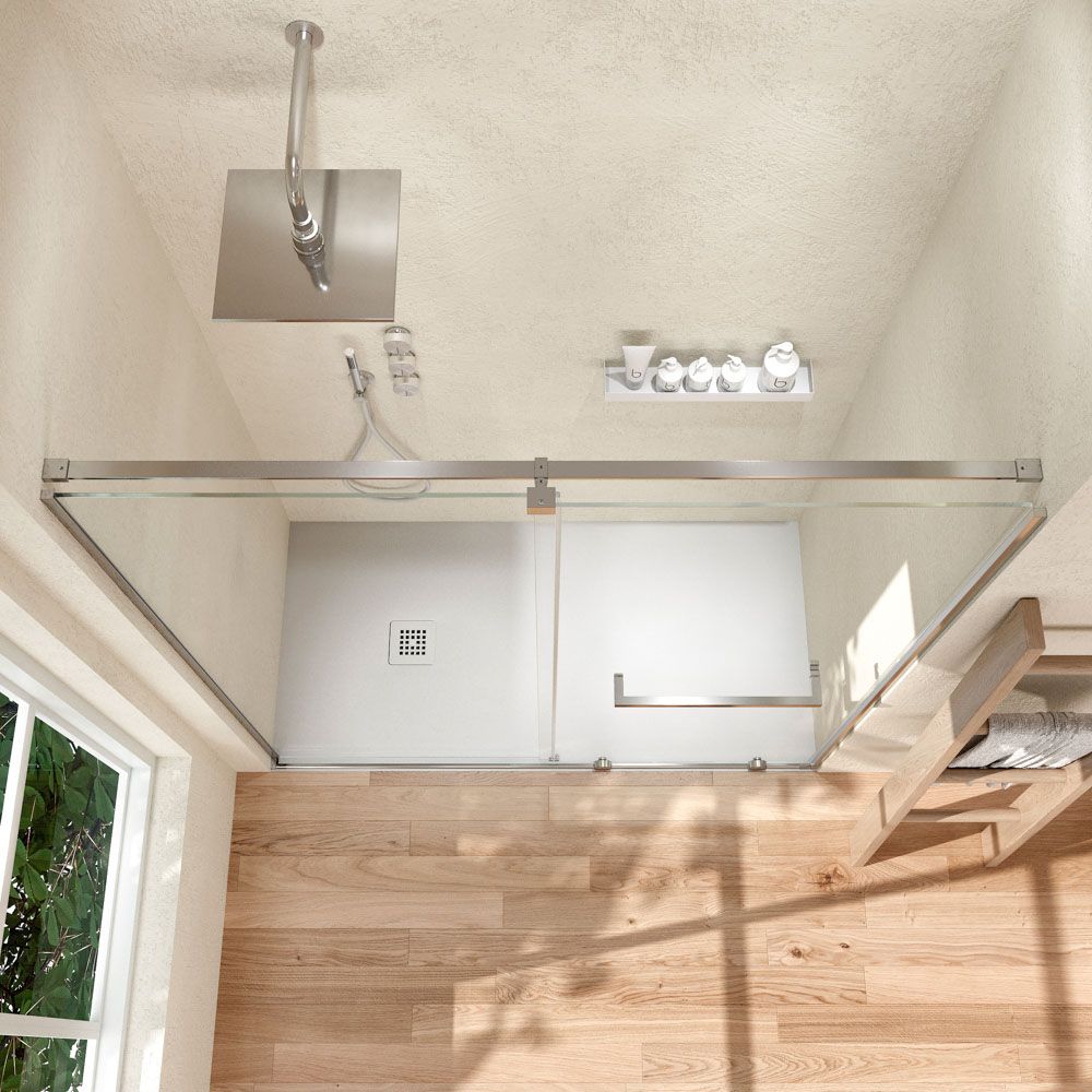 Mampara de ducha VERONA frontal 1 fijo- 1 puerta corredera sin perfil superior .Acabado CROMO BRILLO - Imagen 3