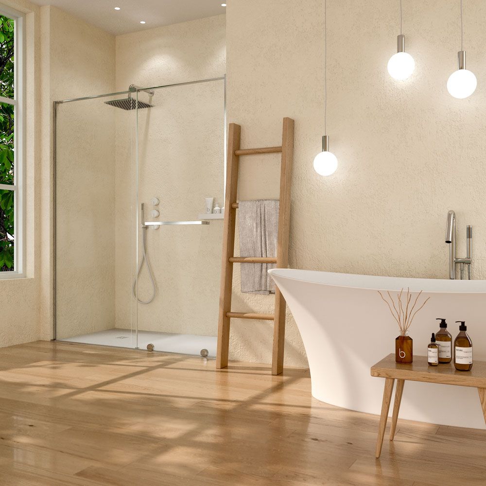 Mampara de ducha VERONA frontal 1 fijo- 1 puerta corredera sin perfil superior .Acabado CROMO BRILLO - Imagen 2