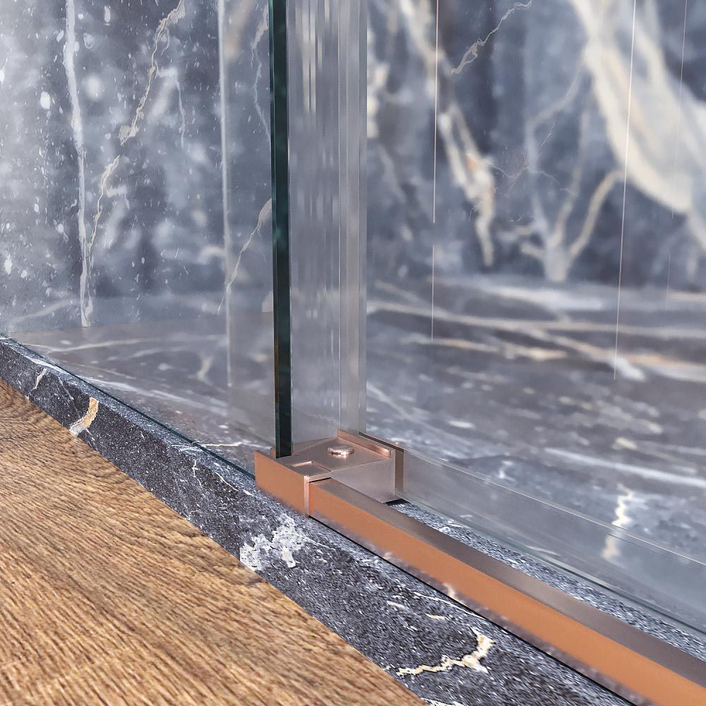 Mampara de ducha rectangular FLARE apertura angular 2 fijos-2 puertas correderas. Sin perfil inferior. Acabado COBRE - Imagen 4