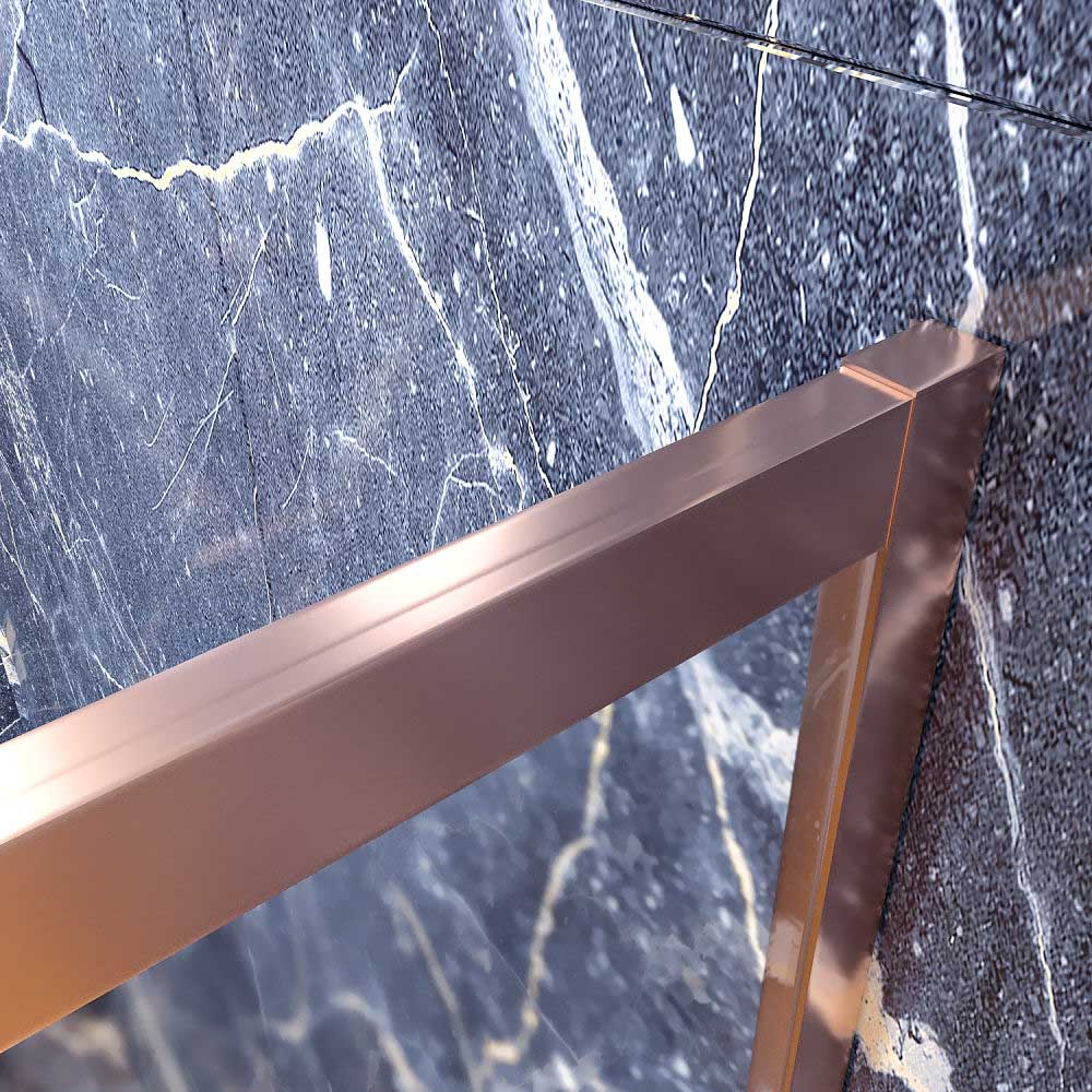 Mampara de ducha rectangular FLARE apertura angular 2 fijos-2 puertas correderas. Sin perfil inferior. Acabado COBRE - Imagen 5