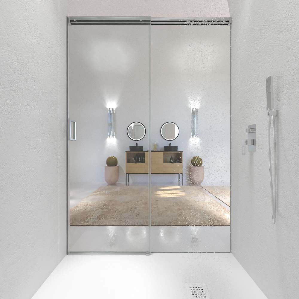 Mampara de ducha TECH STEEL frontal 1 fijo - 1 puerta corredera vidrio 8 mm. ACERO INOXIDABLE - Imagen 6