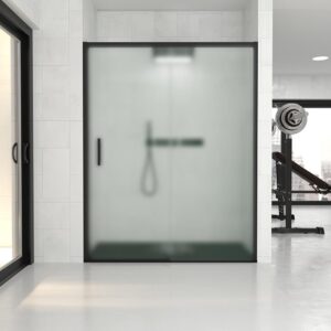 Mampara de ducha frontal FLARE 1 fijo -1 puerta corredera cristal mate. Sin perfil inferior. Acabado NEGRO MATE