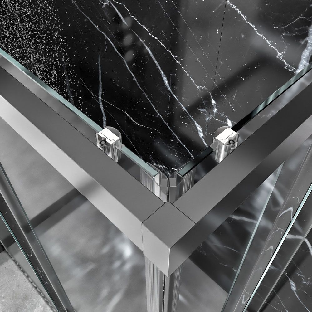 Mampara de ducha rectangular FRAME apertura angular 2 fijos-2 puertas correderas. Vidrio 6 mm templado seguridad. Acabado CROMO BRILLO - Imagen 2