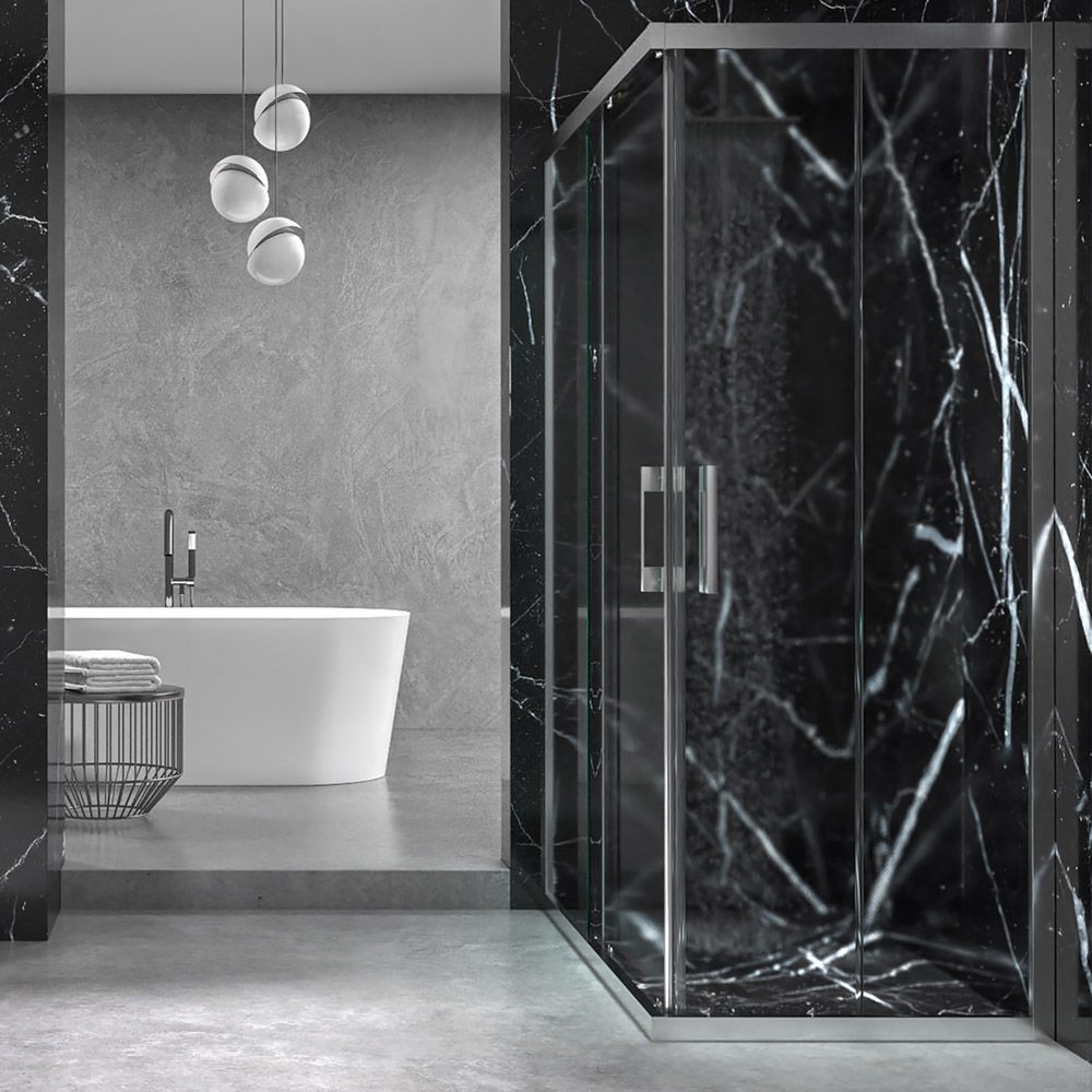 Mampara de ducha rectangular FRAME apertura angular 2 fijos-2 puertas correderas. Vidrio 6 mm templado seguridad. Acabado CROMO BRILLO