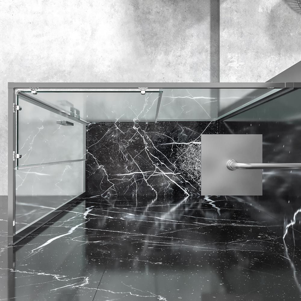 Mampara de ducha rectangular FRAME apertura angular 2 fijos-2 puertas correderas. Vidrio 6 mm templado seguridad. Acabado CROMO BRILLO - Imagen 4