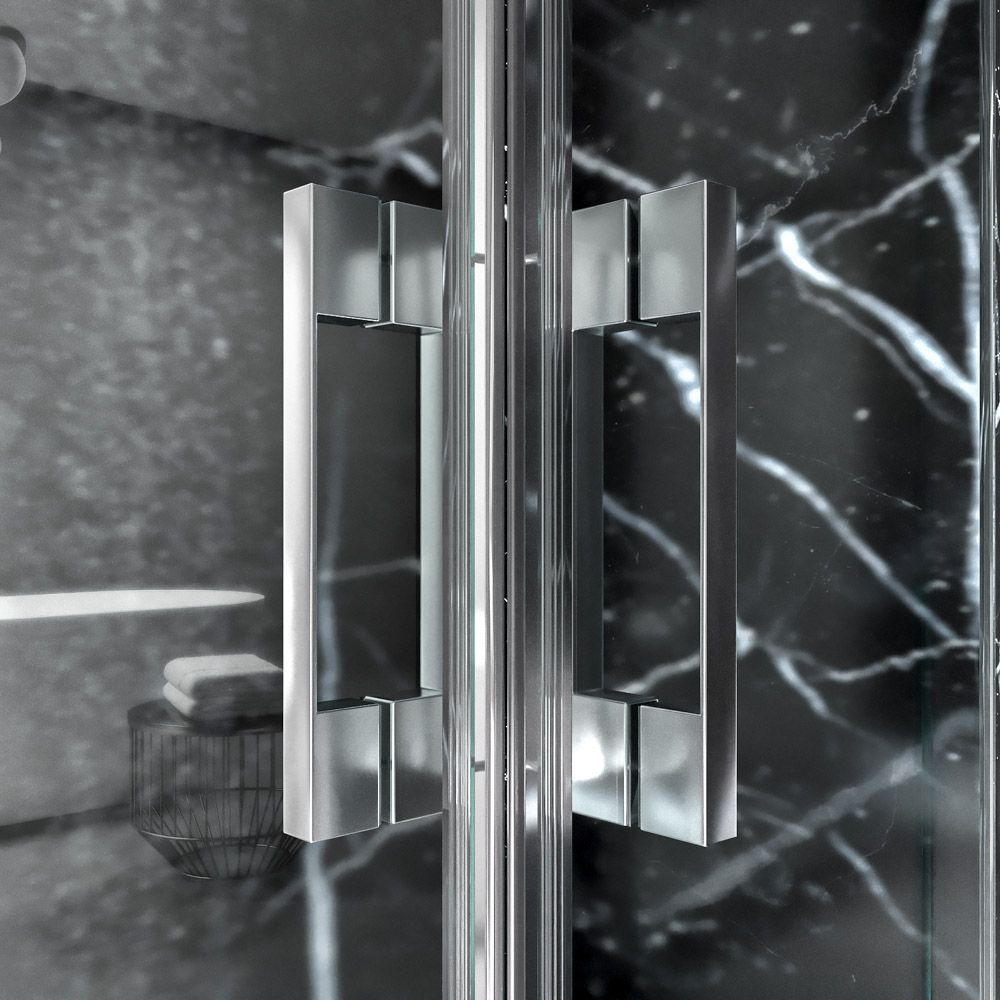 Mampara de ducha rectangular FRAME apertura angular 2 fijos-2 puertas correderas. Vidrio 6 mm templado seguridad. Acabado CROMO BRILLO - Imagen 7