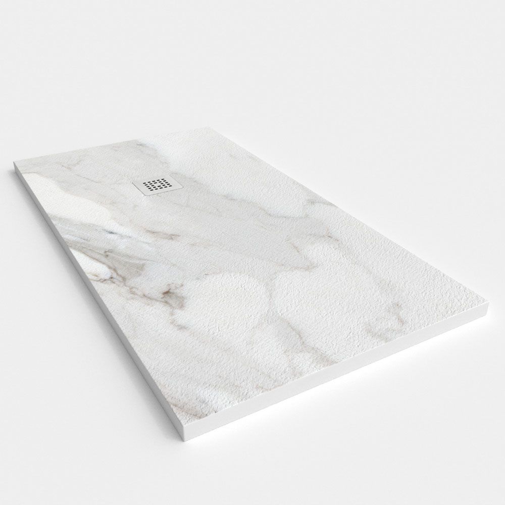 Plato de ducha resina textura pizarra. Efecto en Mármol Arabescato - antideslizante STONE 3D moderno - Imagen 2