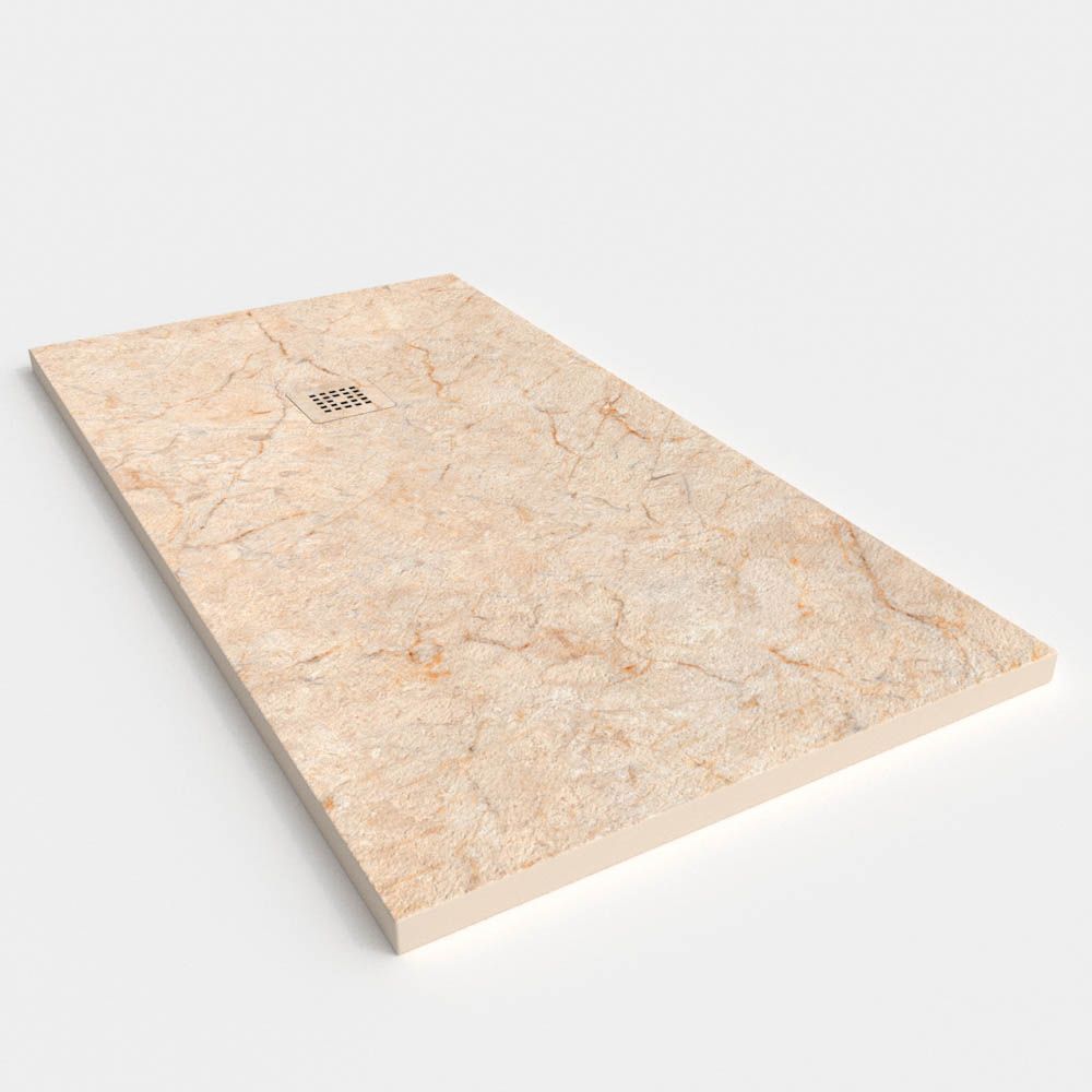 Plato de ducha resina textura pizarra. Efecto en Mármol Crema Marfil - antideslizante STONE 3D moderno - Imagen 2