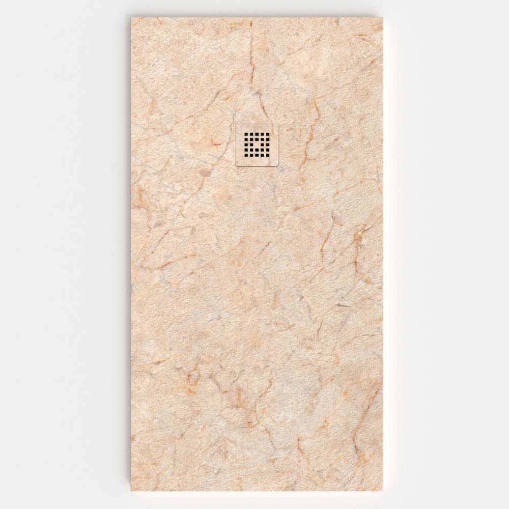 Plato de ducha resina textura pizarra. Efecto en Mármol Crema Marfil - antideslizante STONE 3D moderno