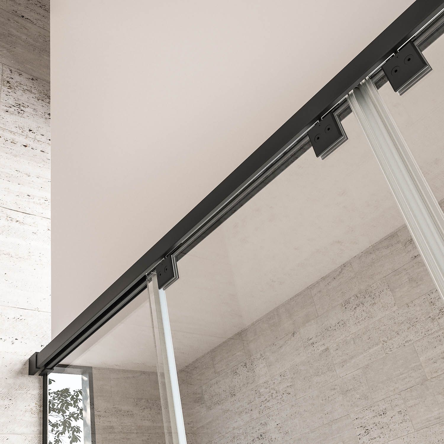 Mampara de ducha frontal LIFE 2 fijos + 2 puertas correderas vidrio 8 mm con cierre amortiguado. Acabado NEGRO MATE - Imagen 5