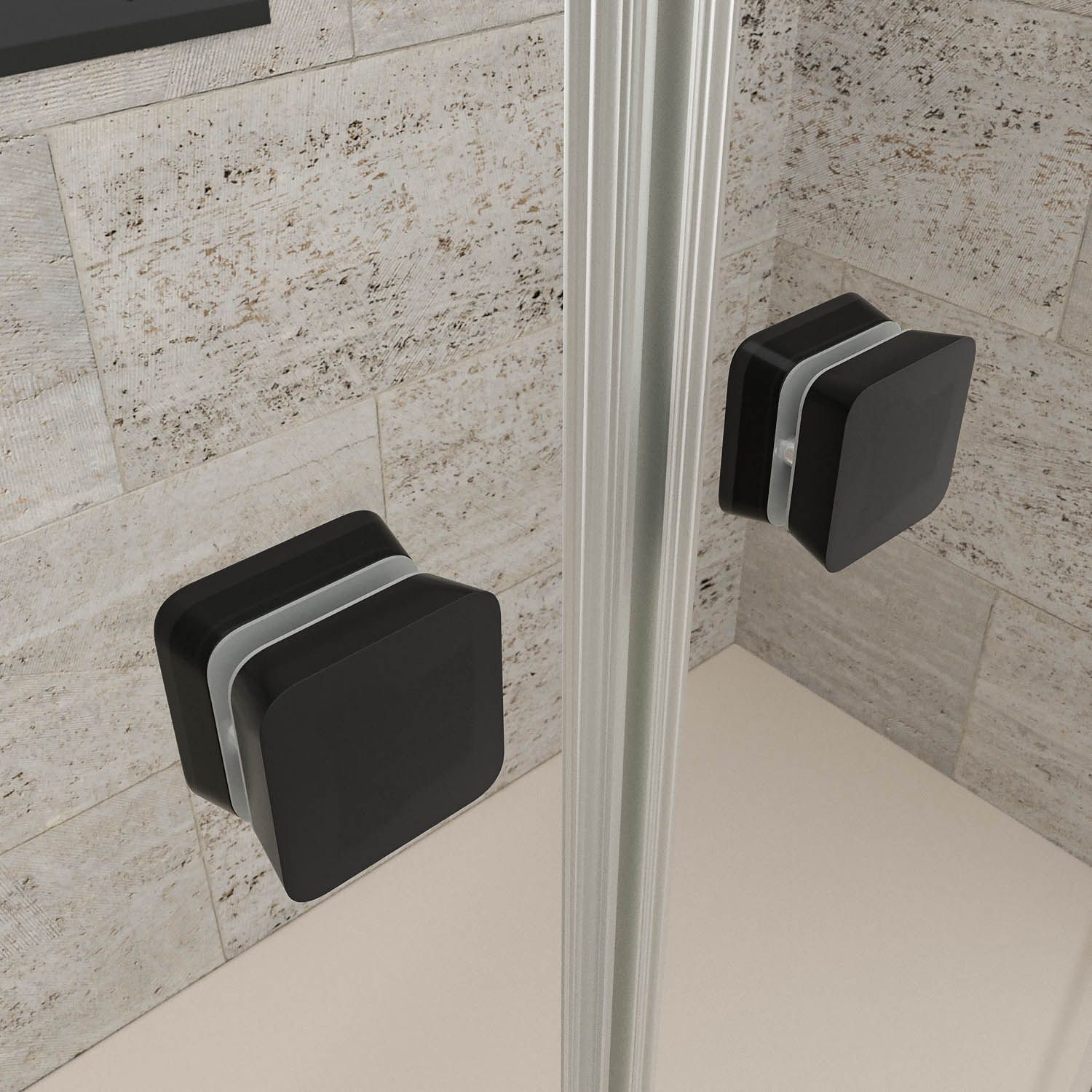 Mampara de ducha frontal LIFE 2 fijos + 2 puertas correderas vidrio 8 mm con cierre amortiguado. Acabado NEGRO MATE - Imagen 6