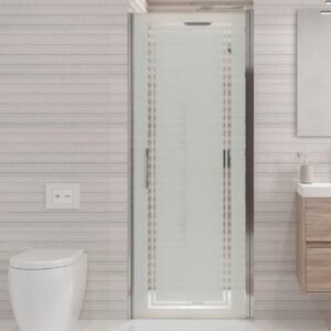 Mampara de ducha frontal OPEN 1 puerta SERIGRAFIA abatible a medida acabado CROMO BRILLO