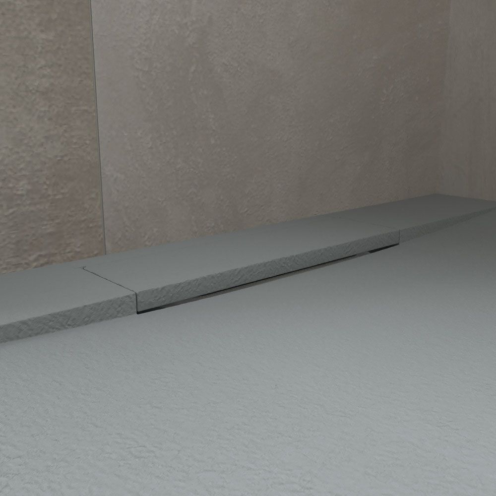 Plato ducha resina PLASTER Gris Cemento - RAL 7040 - textura pizarra - antibacteriano y antideslizante. Rejilla oculta - Imagen 3