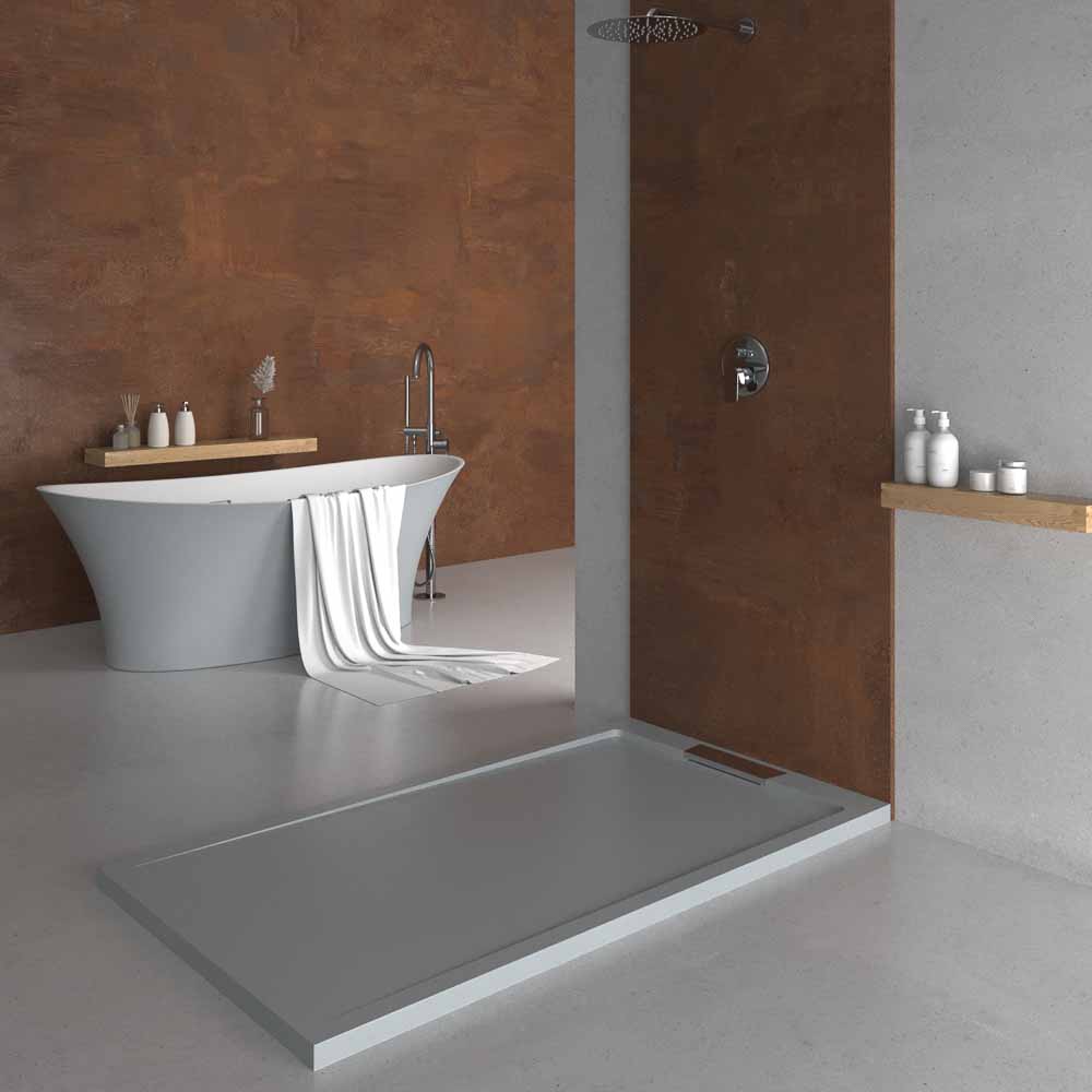 Plato ducha resina STYLE - color gris RAL-7040 y otros - textura pizarra - antibacteriano y antideslizante. Rejilla oculta - Imagen 2