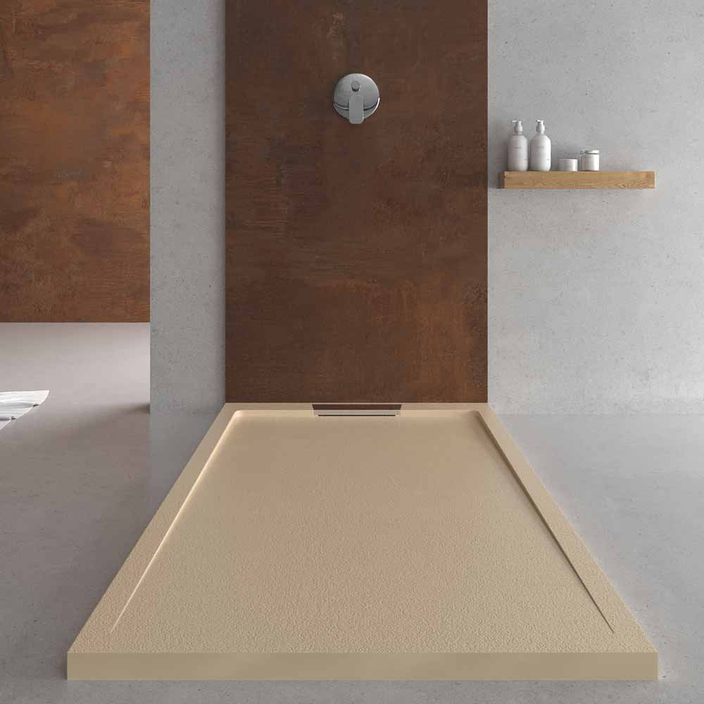 Plato ducha resina STYLE - color crema intenso RAL-1015 y otros - textura pizarra - antibacteriano y antideslizante. Rejilla oculta - Imagen 3