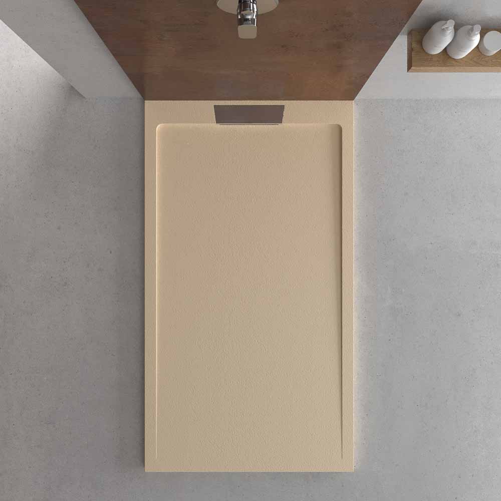 Plato ducha resina STYLE - color crema intenso RAL-1015 y otros - textura pizarra - antibacteriano y antideslizante. Rejilla oculta