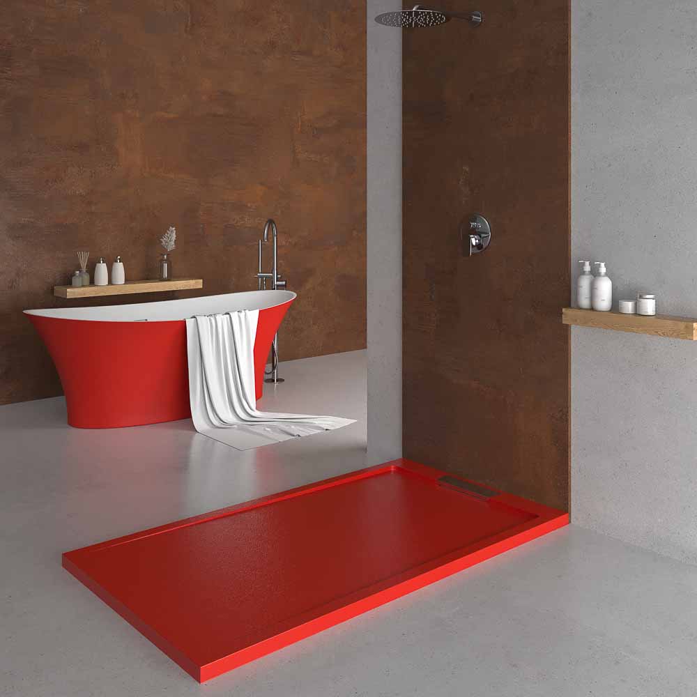 Plato ducha resina STYLE - color rojo RAL-3020 y otros - textura pizarra - antibacteriano y antideslizante. Rejilla oculta - Imagen 2