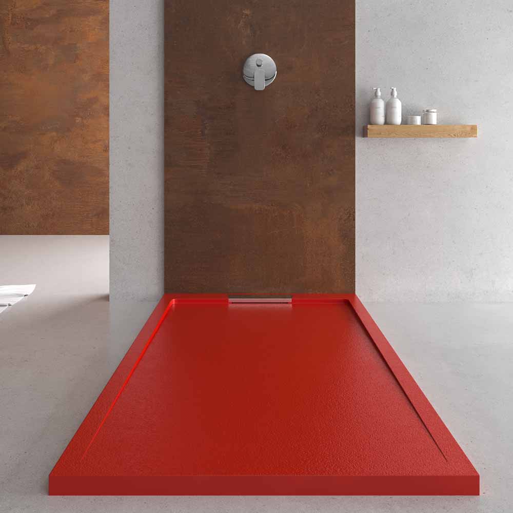 Plato ducha resina STYLE - color rojo RAL-3020 y otros - textura pizarra - antibacteriano y antideslizante. Rejilla oculta - Imagen 3