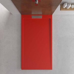 Plato ducha resina STYLE - color rojo RAL-3020 y otros - textura pizarra - antibacteriano y antideslizante. Rejilla oculta