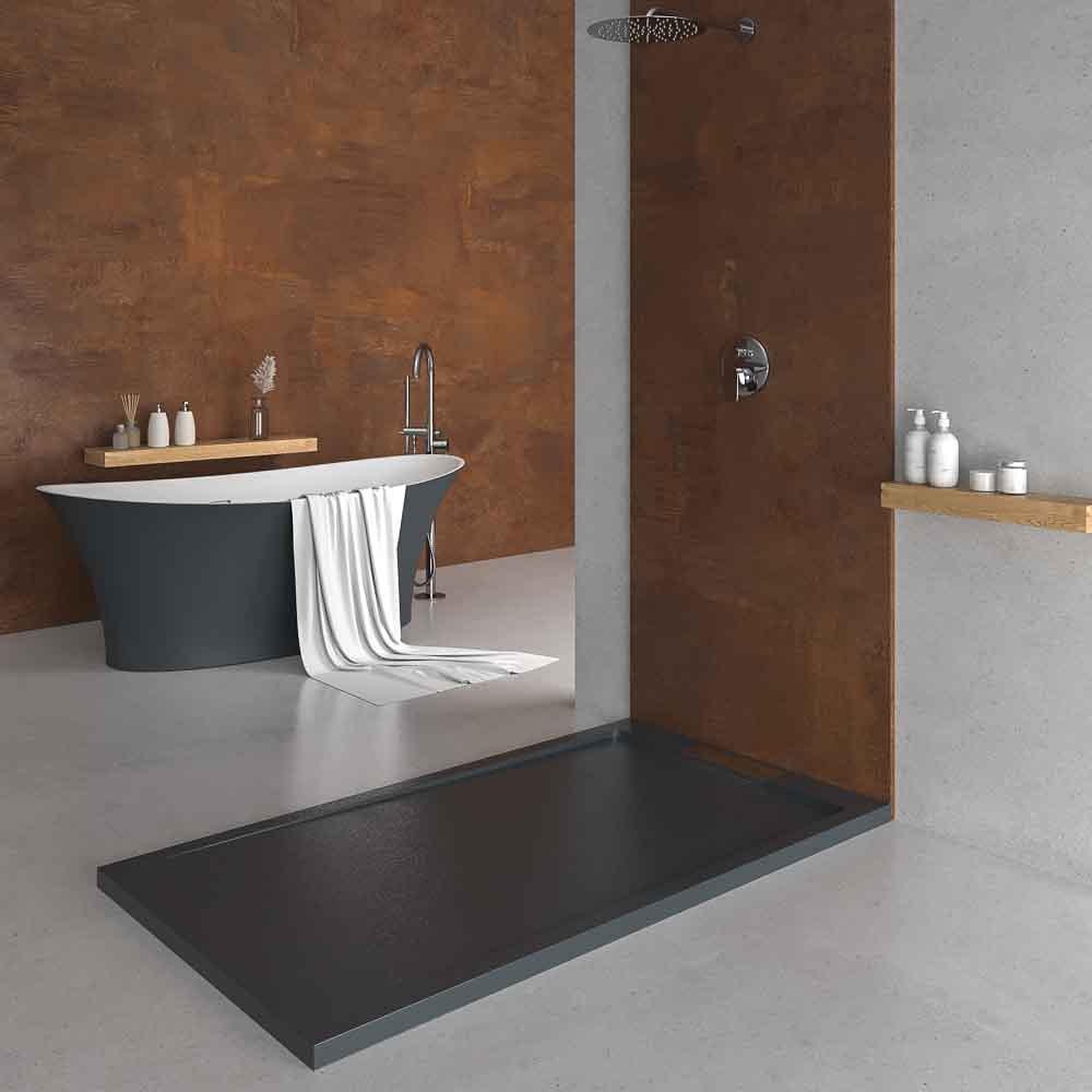 Plato ducha resina STYLE - color gris antracita RAL-7016 y otros - textura pizarra - antibacteriano y antideslizante. Rejilla oculta - Imagen 2