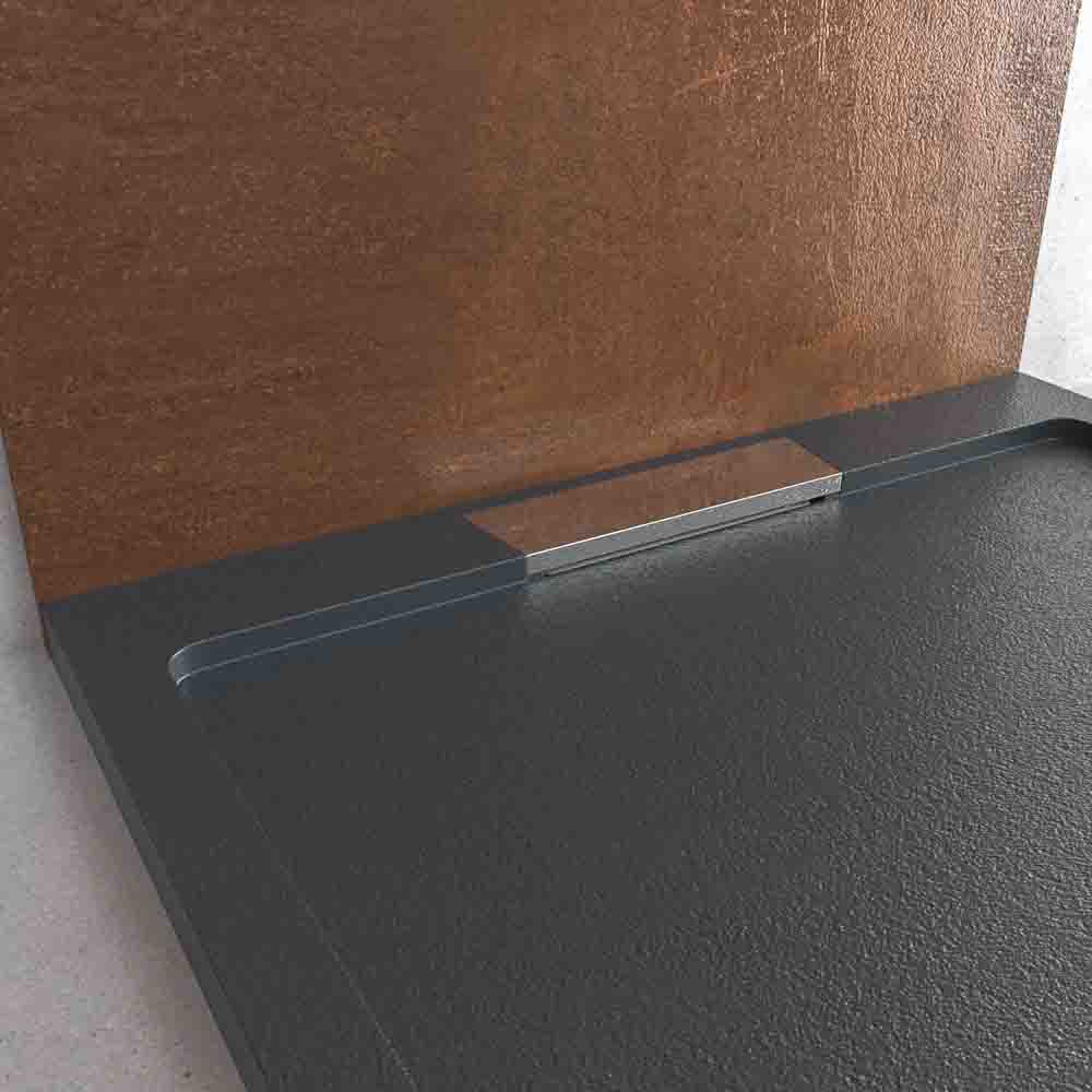 Plato ducha resina STYLE - color gris antracita RAL-7016 y otros - textura pizarra - antibacteriano y antideslizante. Rejilla oculta - Imagen 5