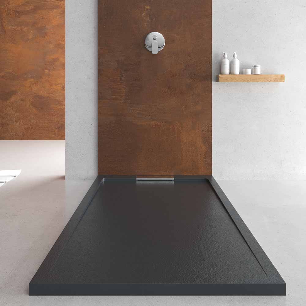 Plato ducha resina STYLE - color gris antracita RAL-7016 y otros - textura pizarra - antibacteriano y antideslizante. Rejilla oculta - Imagen 3