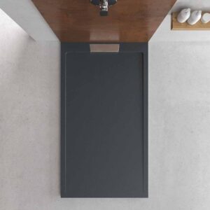 Plato ducha resina STYLE - color gris antracita RAL-7016 y otros - textura pizarra - antibacteriano y antideslizante. Rejilla oculta