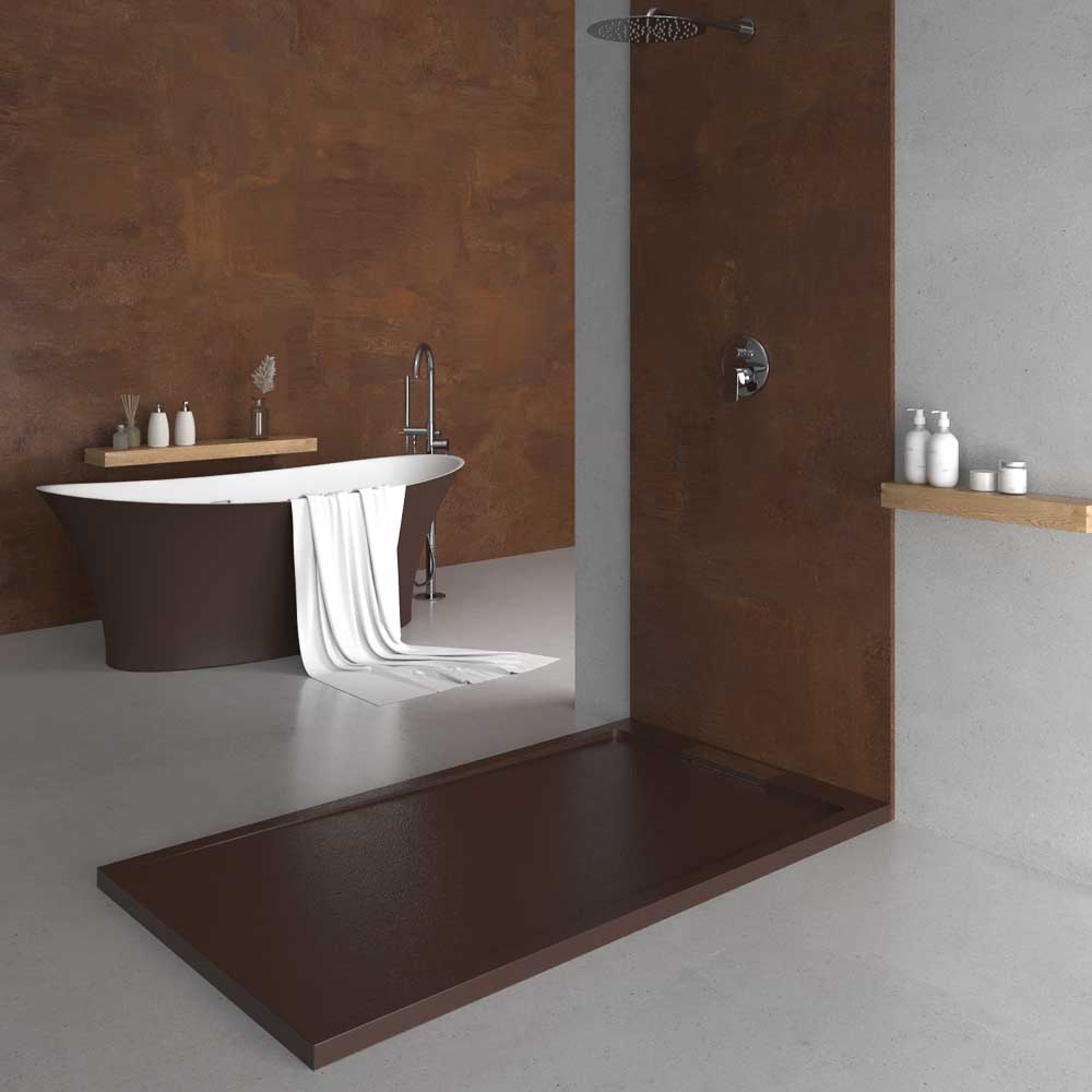 Plato ducha resina STYLE - color chocolate RAL-8017 y otros - textura pizarra - antibacteriano y antideslizante. Rejilla oculta - Imagen 2