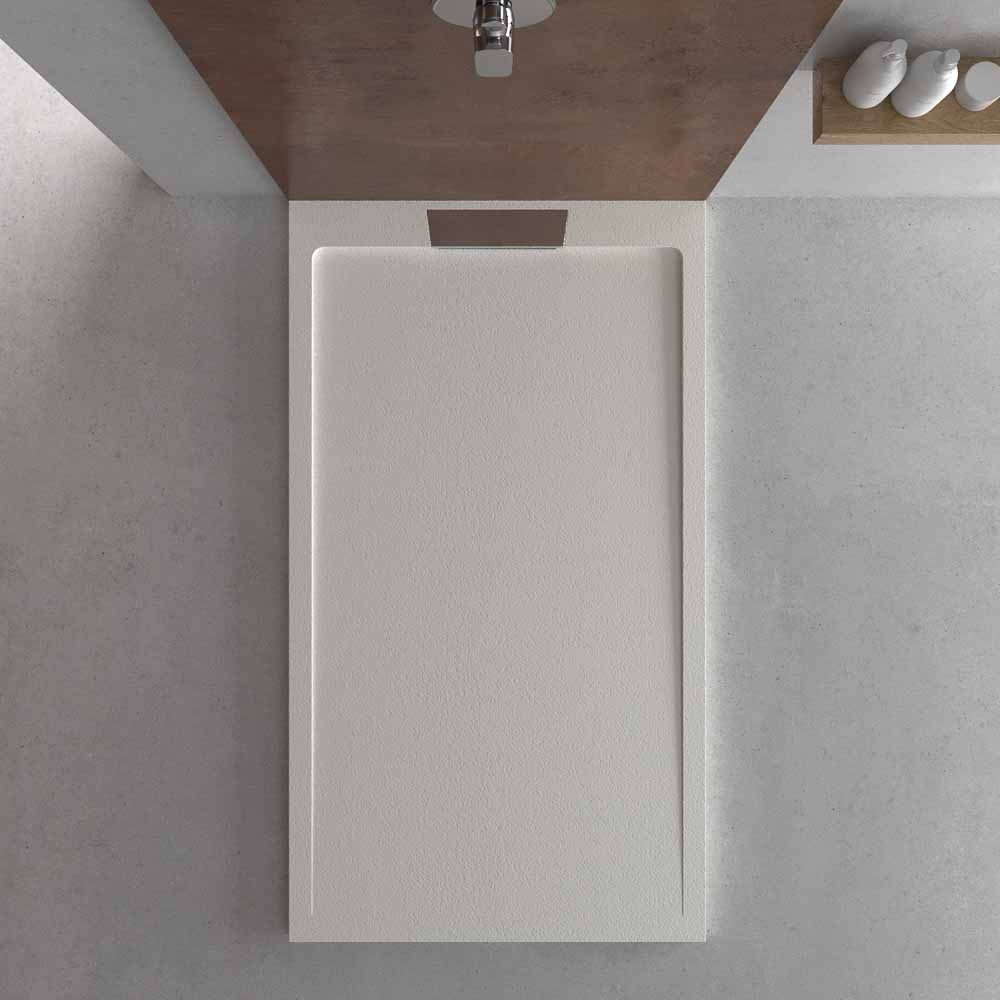 Plato ducha resina STYLE - color blanco RAL-9003 y otros - textura pizarra - antibacteriano y antideslizante. Rejilla oculta