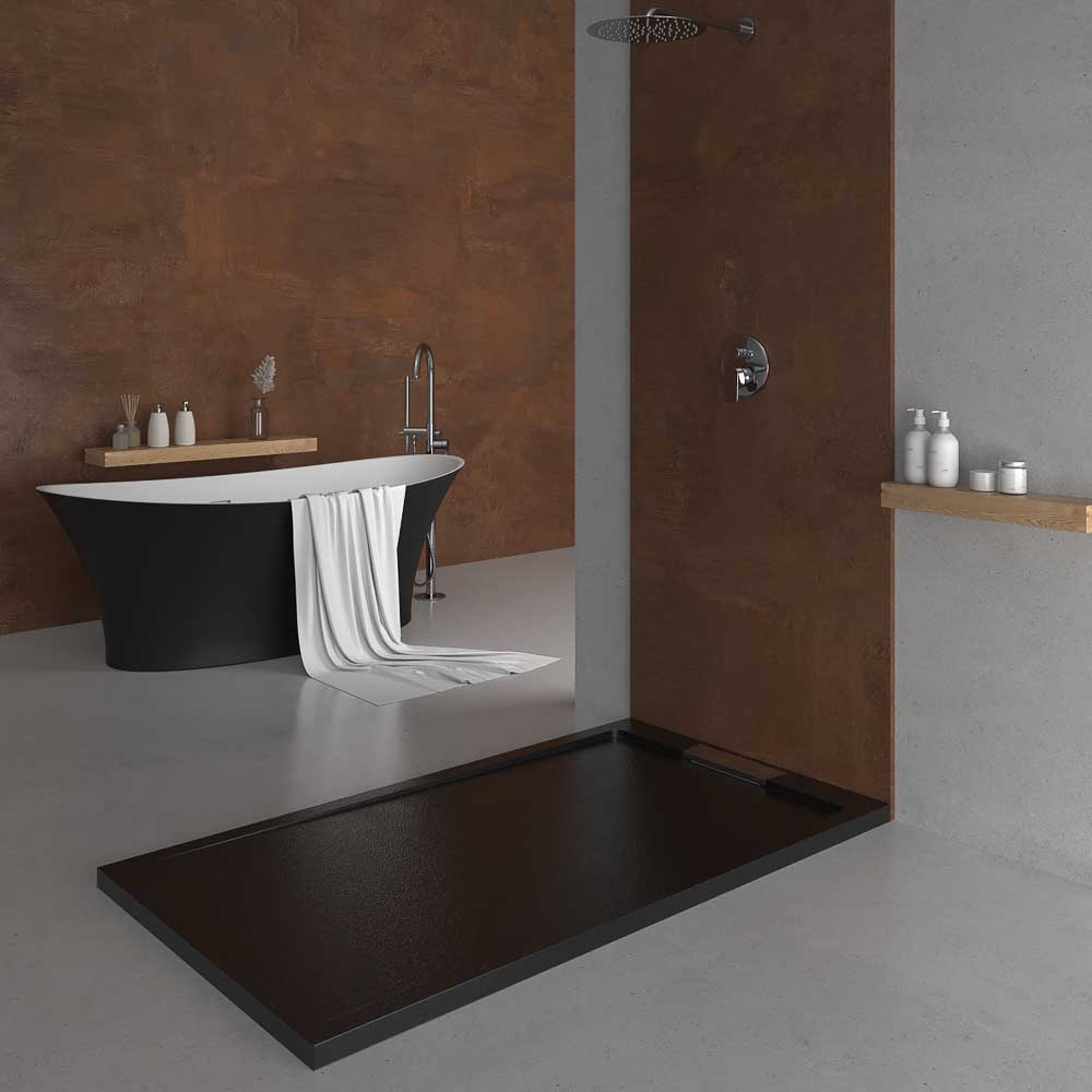 Plato ducha resina STYLE - color negro RAL-9005 y otros - textura pizarra - antibacteriano y antideslizante. Rejilla oculta - Imagen 2