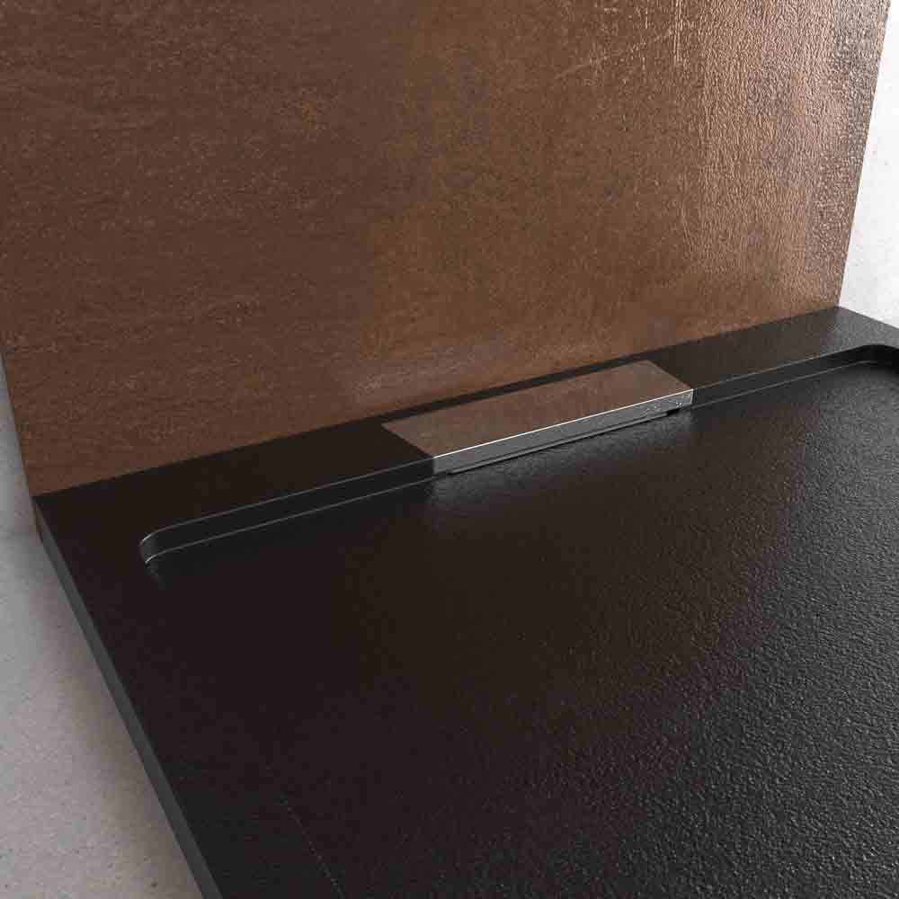 Plato ducha resina STYLE - color negro RAL-9005 y otros - textura pizarra - antibacteriano y antideslizante. Rejilla oculta - Imagen 5