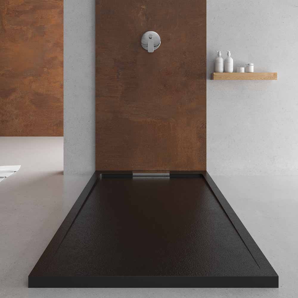 Plato ducha resina STYLE - color negro RAL-9005 y otros - textura pizarra - antibacteriano y antideslizante. Rejilla oculta - Imagen 3