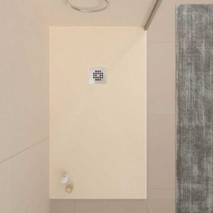 Plato ducha resina ONE Blanco Marfil RAL 1015 y otros colores con textura pizarra antibacteriano y antideslizante. Rejilla inox
