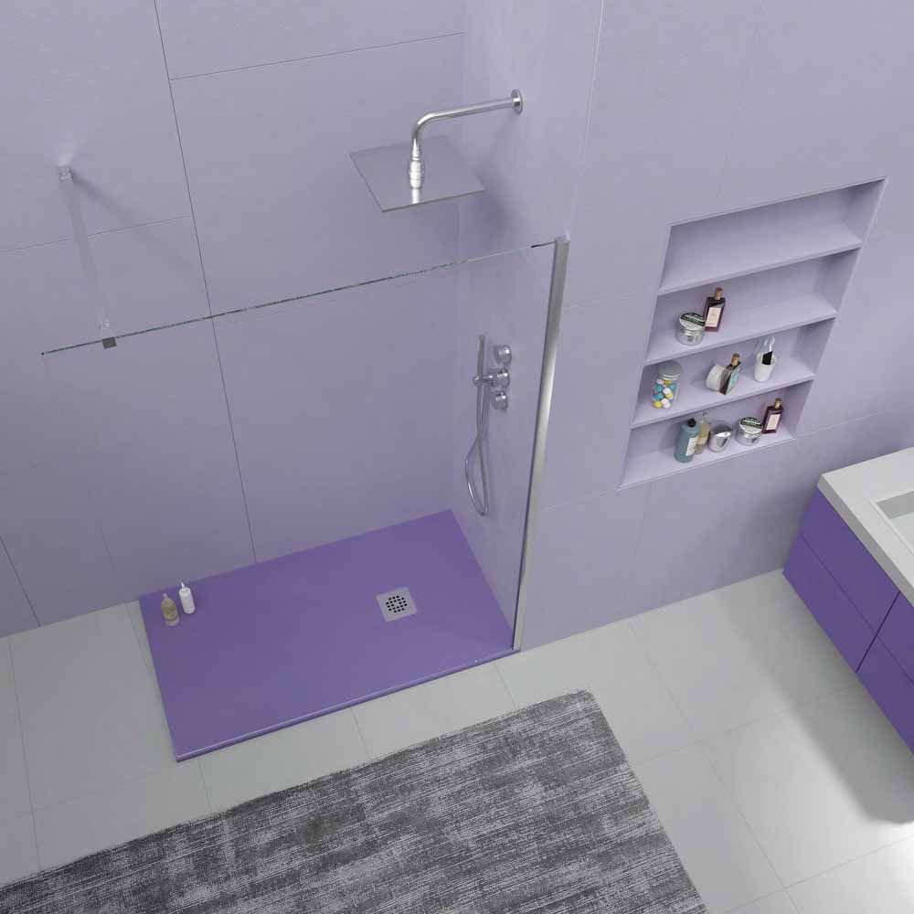 Plato ducha resina ONE Lila RAL 4005 y otros colores con textura pizarra antibacteriano y antideslizante. Rejilla inox - Imagen 2