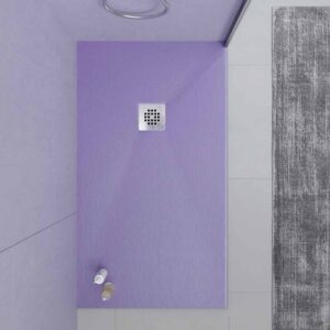 Plato ducha resina ONE Lila RAL 4005 y otros colores con textura pizarra antibacteriano y antideslizante. Rejilla inox