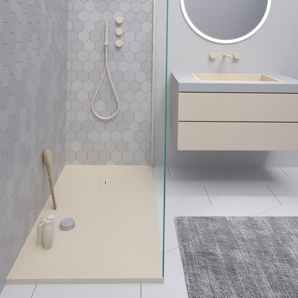 Plato ducha de resina AGAPE Crema y otros colores exclusivos - con textura pizarra - antibacteriano y antideslizante - Imagen 3