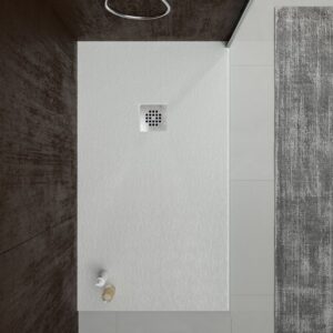 Plato ducha resina ONE Arena RAL 7035 y otros colores exclusivos con textura pizarra antibacteriano y antideslizante. Rejilla inox