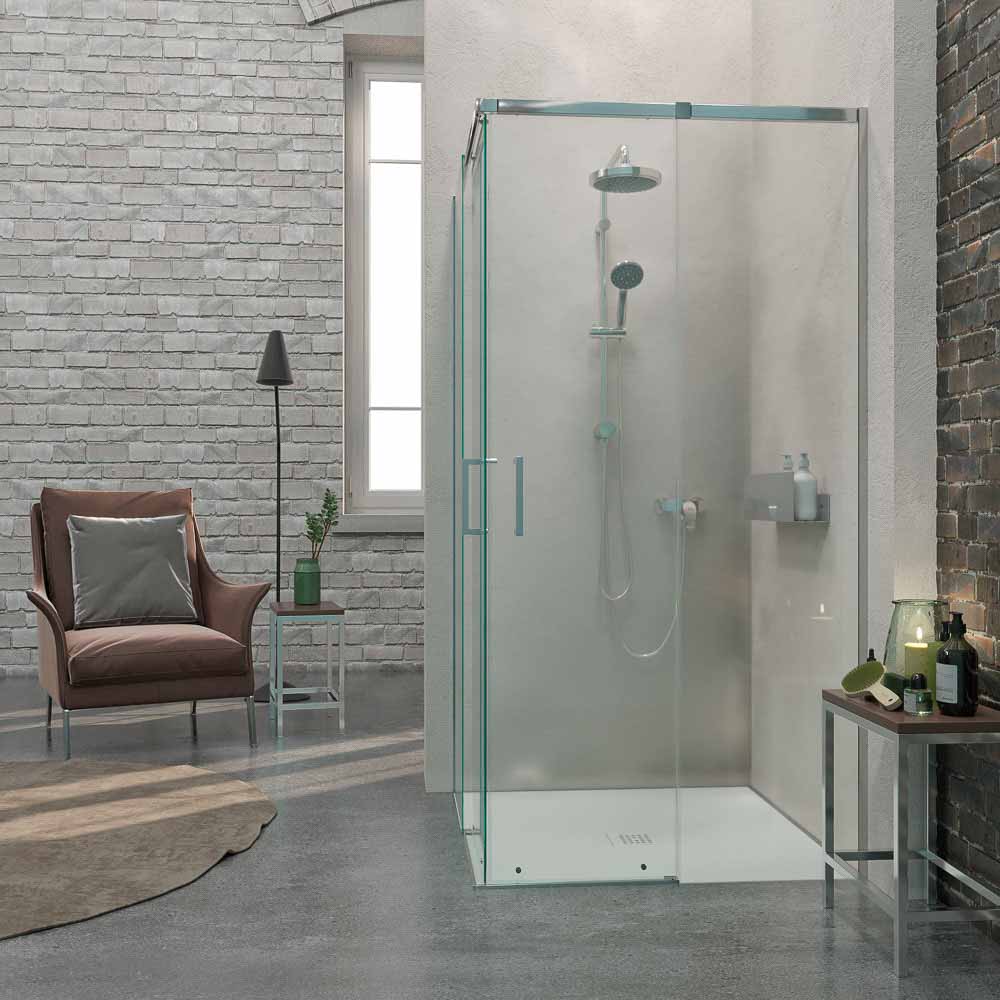 Mampara de ducha AXER cuadrada 2 fijos - 2 puertas correderas vidrio 6 mm. ACERO INOXIDABLE - Imagen 2