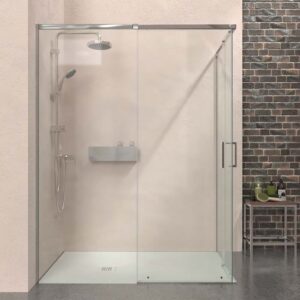 Mampara de ducha AXER rectangular 2 fijos - 2 puertas correderas vidrio 6 mm. ACERO INOXIDABLE