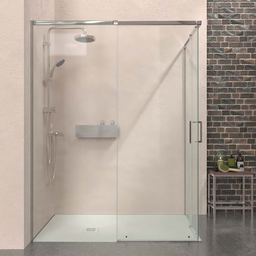 Mampara de ducha AXER rectangular 2 fijos - 2 puertas correderas vidrio 6 mm. ACERO INOXIDABLE