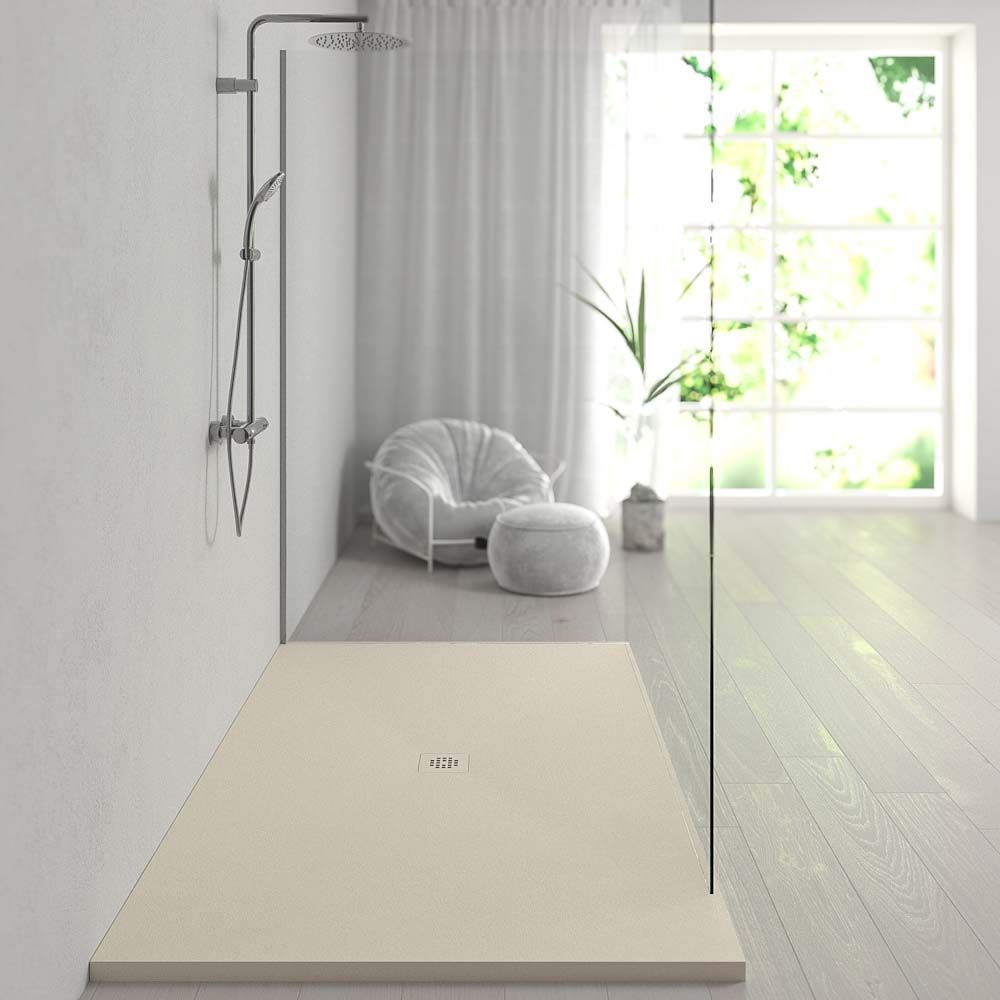 Plato ducha resina Extragrande XXL con textura pizarra y antideslizante BLANCO MARFIL Ral 1015 - Imagen 3