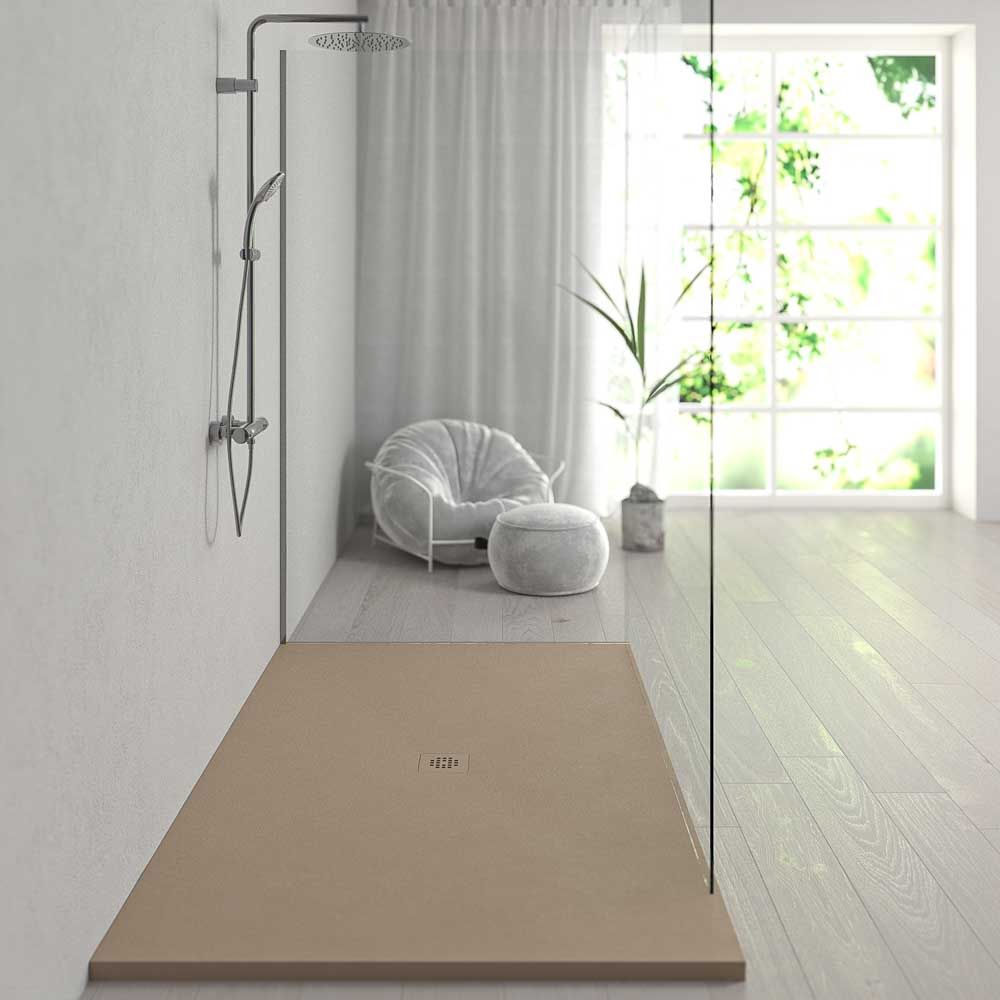 Plato ducha resina Extragrande XXL con textura pizarra y antideslizante MOKA Ral 1019 - Imagen 3